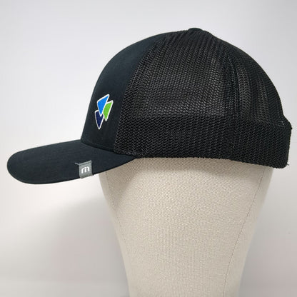 TravisMathew Trucker Hat Black One Size Snapback Mesh Flexfit 110 Golf Logo