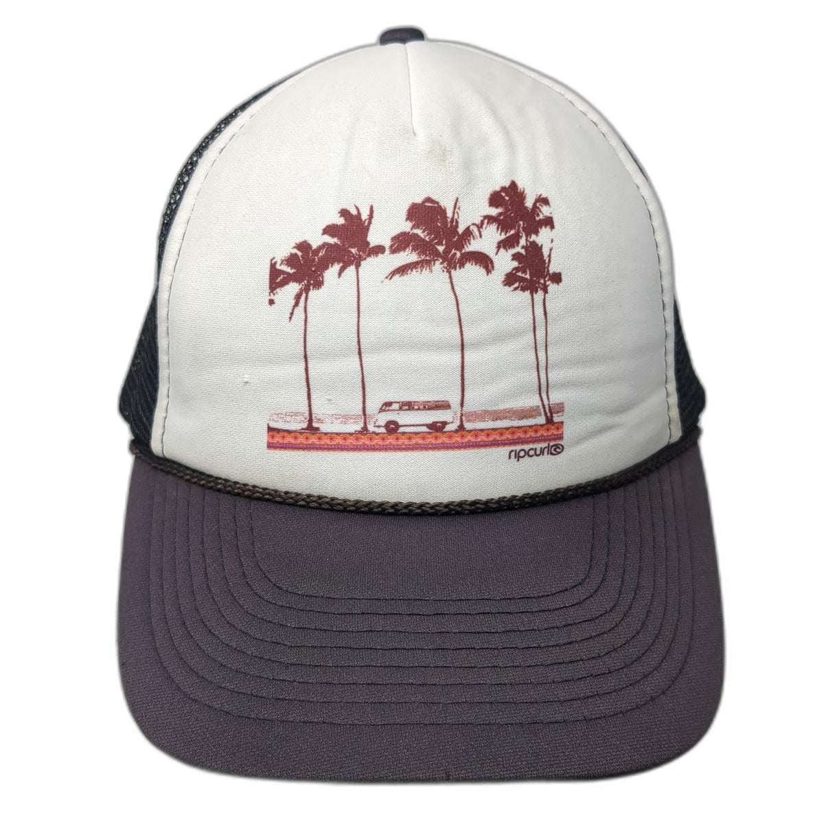 Rip Curl Trucker Hat Purple White One Size Palm Tree Van Surf Mesh Back Hat