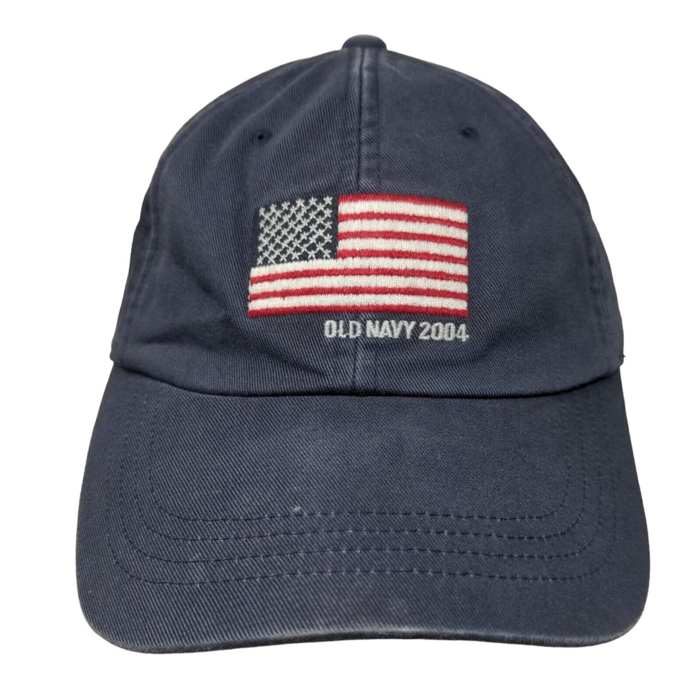 Old Navy 2004 Strapback Hat Blue S/M Embroidered American Flag Vented Holes