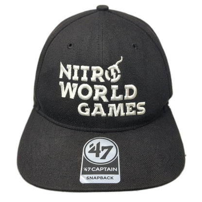 '47 Trucker Hat Black One Size Nitro World Games Snapback Flat Brim Acrylic Wool