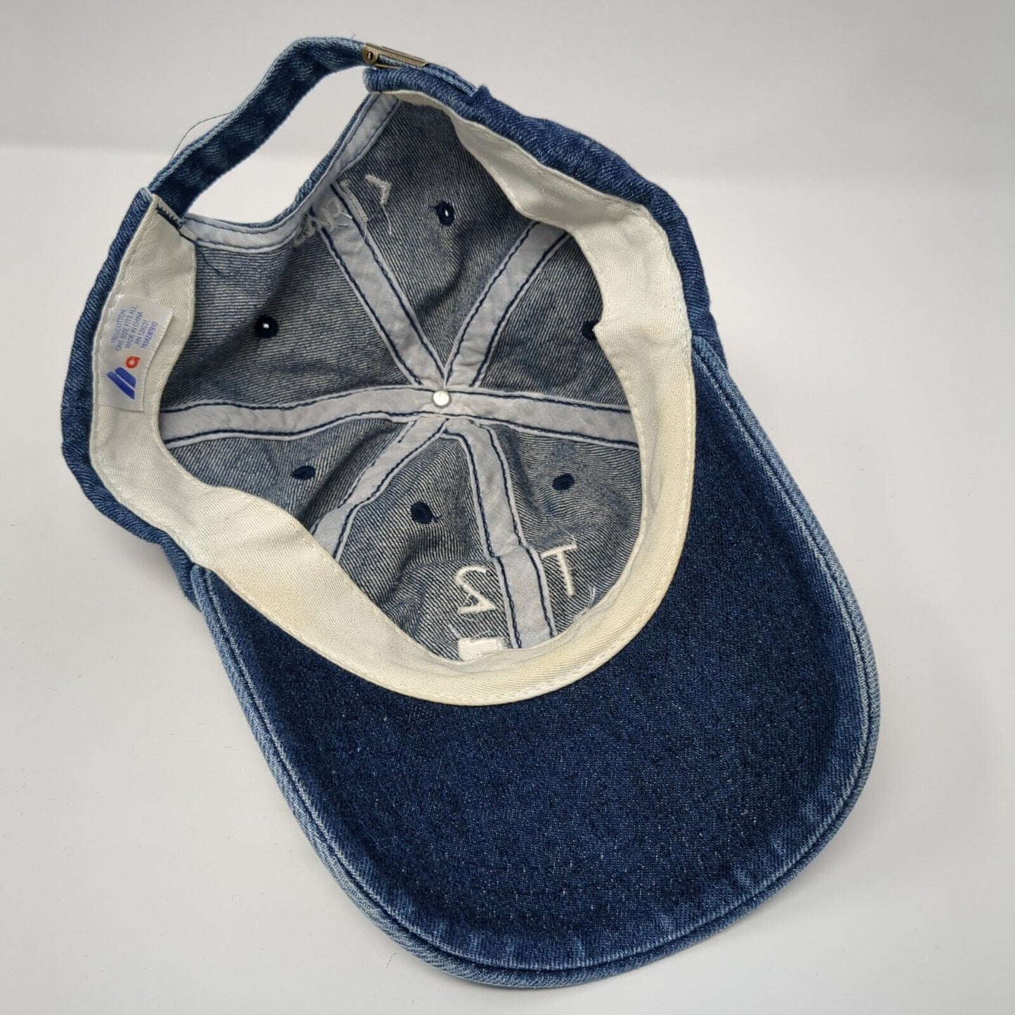 T21F Slideback Hat Blue One Size Adjustable Embroidered Denim 6 Panel