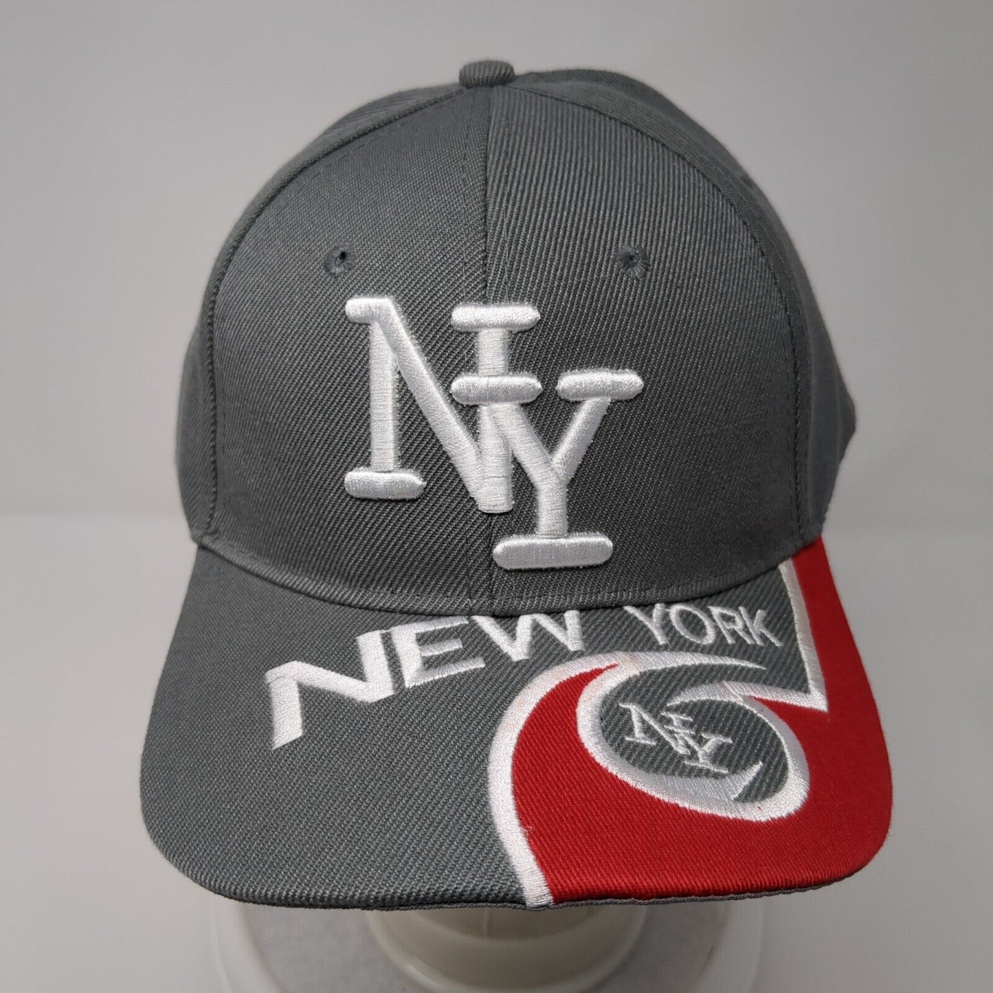 NY New York Strapback Hat Gray One Size Adjustable Embroidered 6 Panel