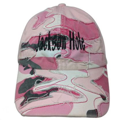 Headgear Pink Jackson Hole Camo Frayed Embroidered Baseball Cap One Size Hat