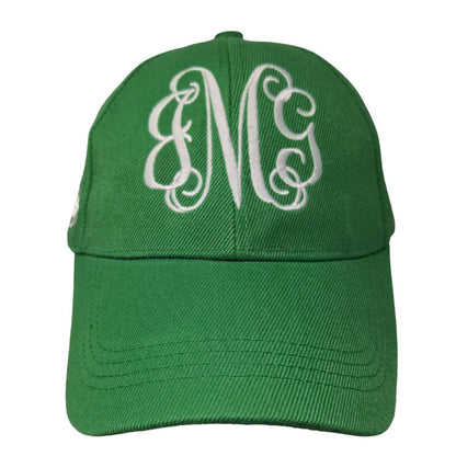 Monogram Strapback Hat Green One Size Adjustable Embroidered 6 Panel