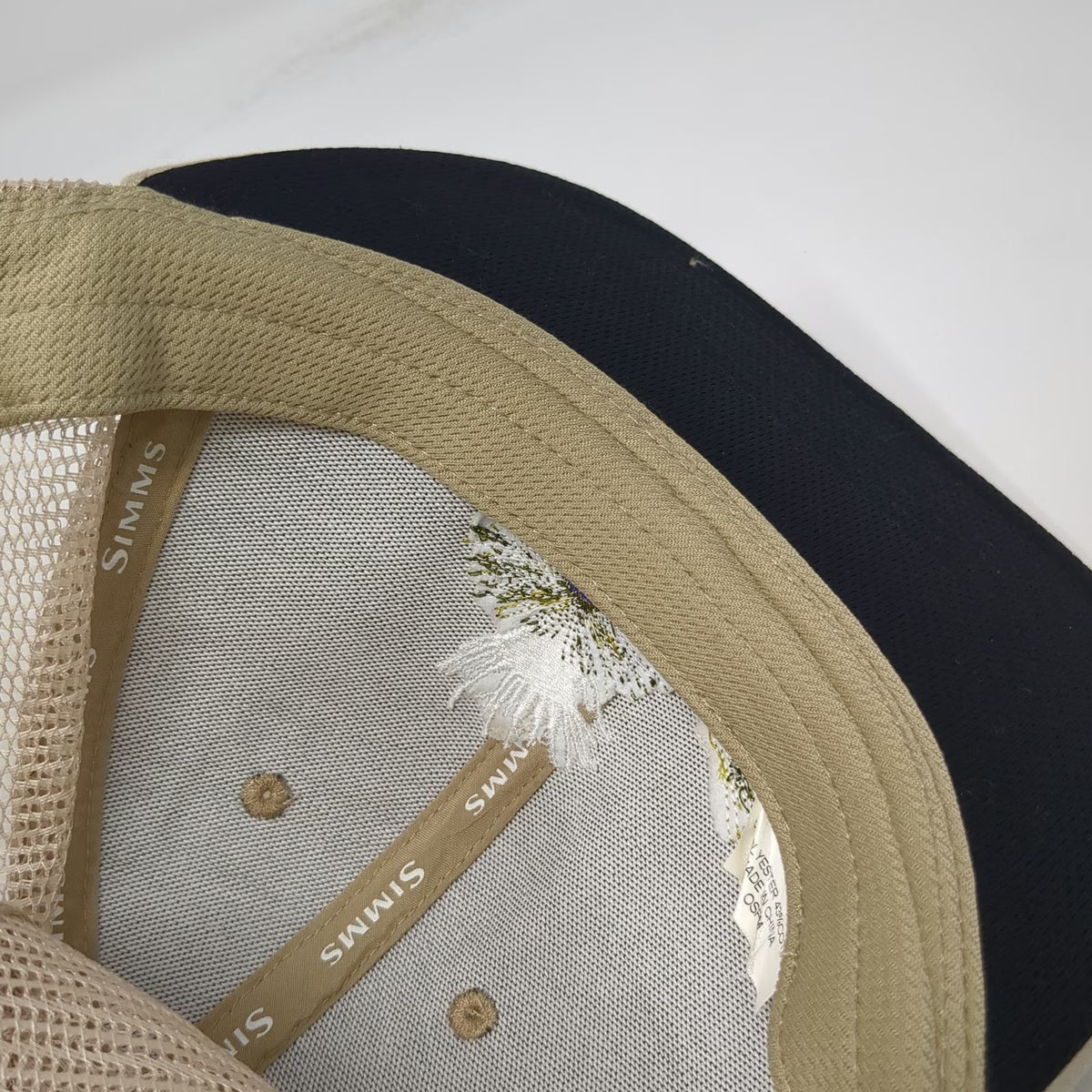 Simms Trucker Hat Beige One Size Fishing Fly Mesh Snapback Curved Brim Outdoor