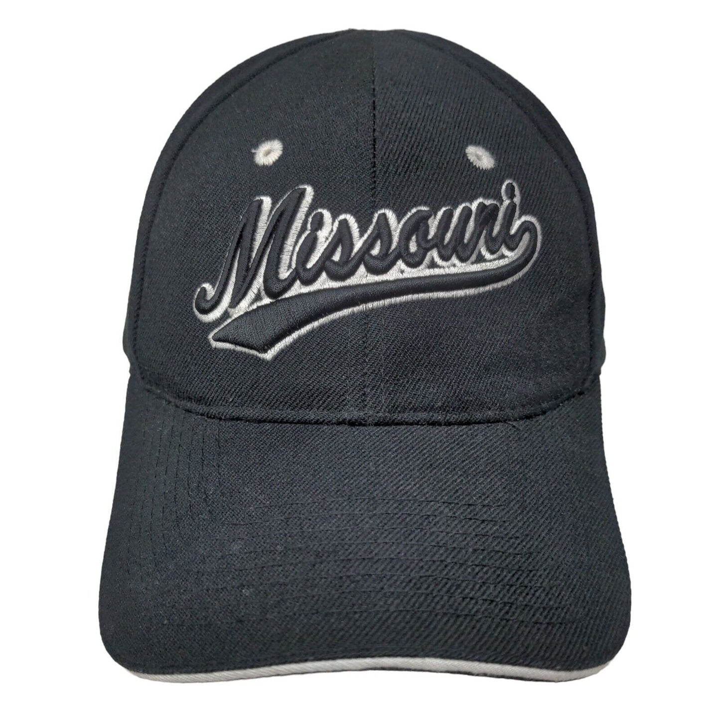 Missouri Strapback Hat Black OSFA Adjustable Embroidered Vented Holes 6 Panel