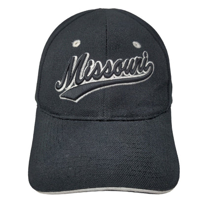 Missouri Strapback Hat Black OSFA Adjustable Embroidered Vented Holes 6 Panel