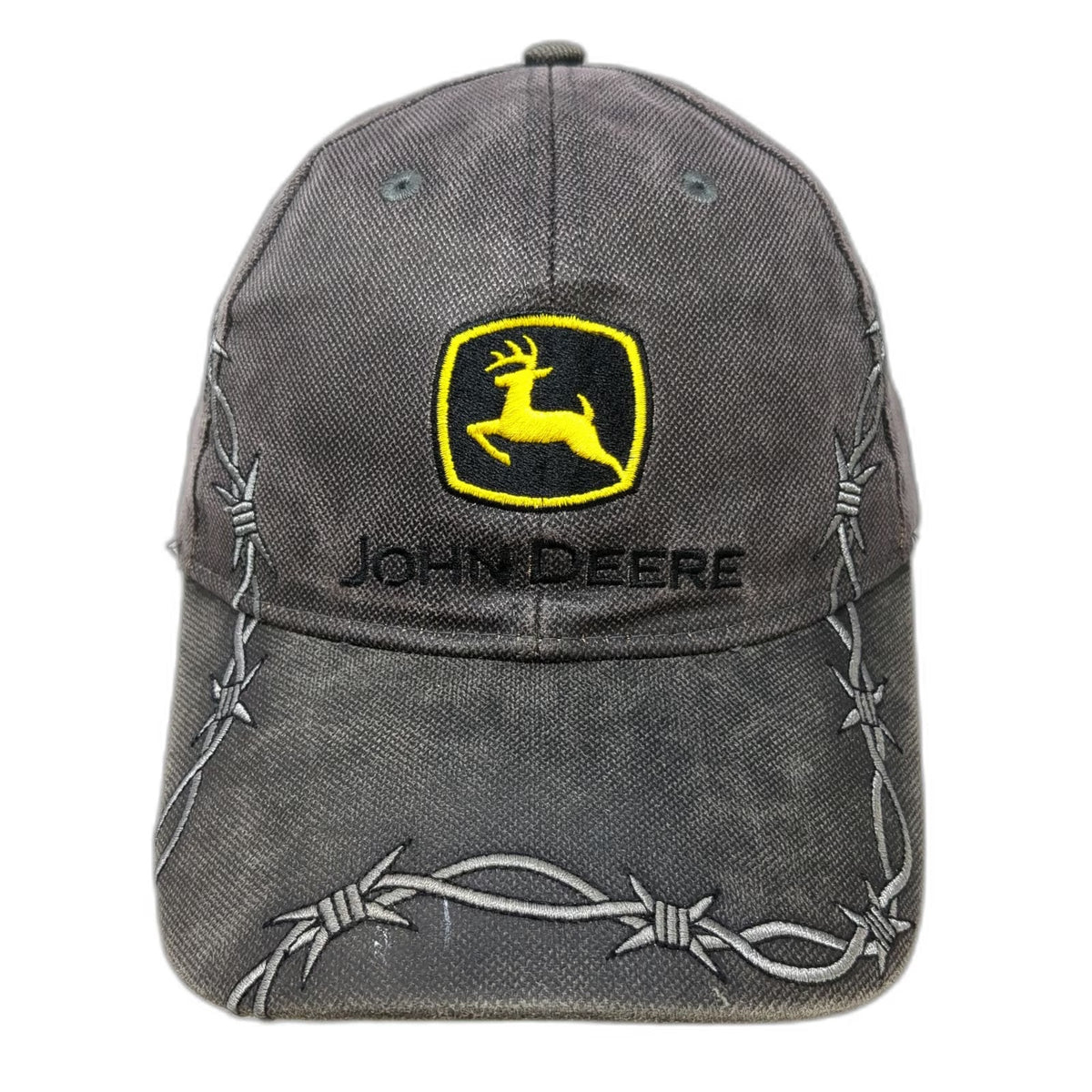 John Deere Gray Baseball Cap One Size Barbed Wire Strapback Hat Graphic Logo