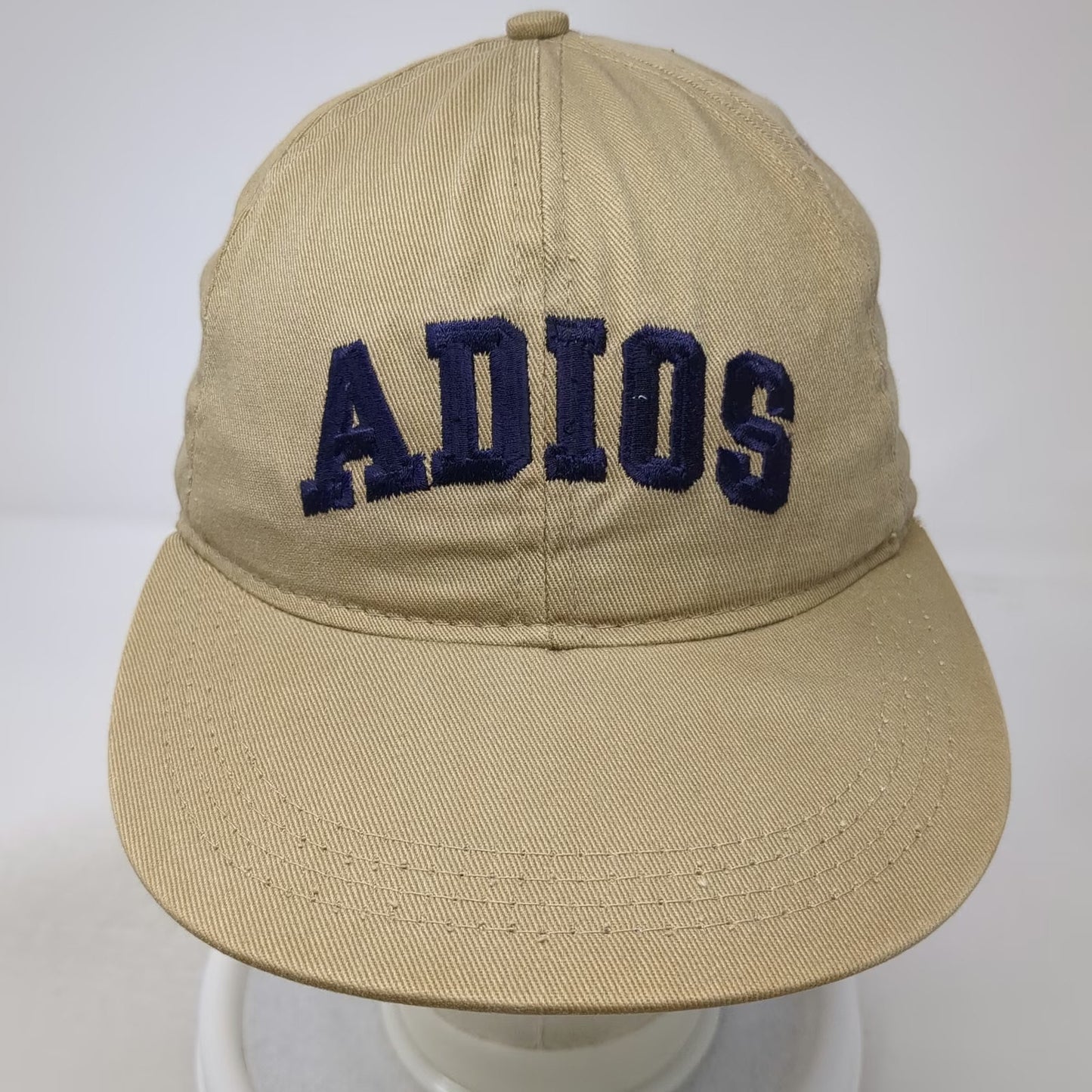 Foxxi ADIOS Baseball Cap Brown Blue OS Leather Strapback Embroidery Hat Made USA