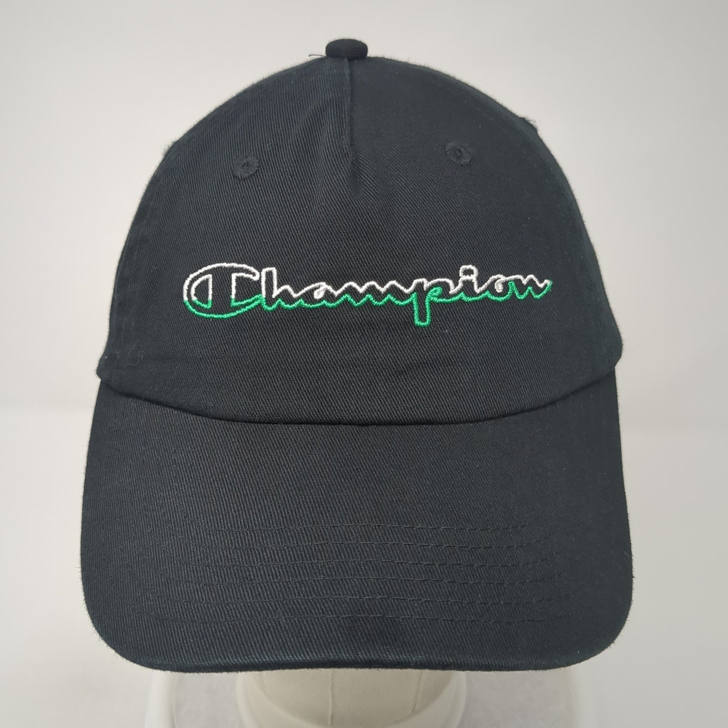 Champion Spell Out Slideback Hat Black One Size Adjustable Embroidered