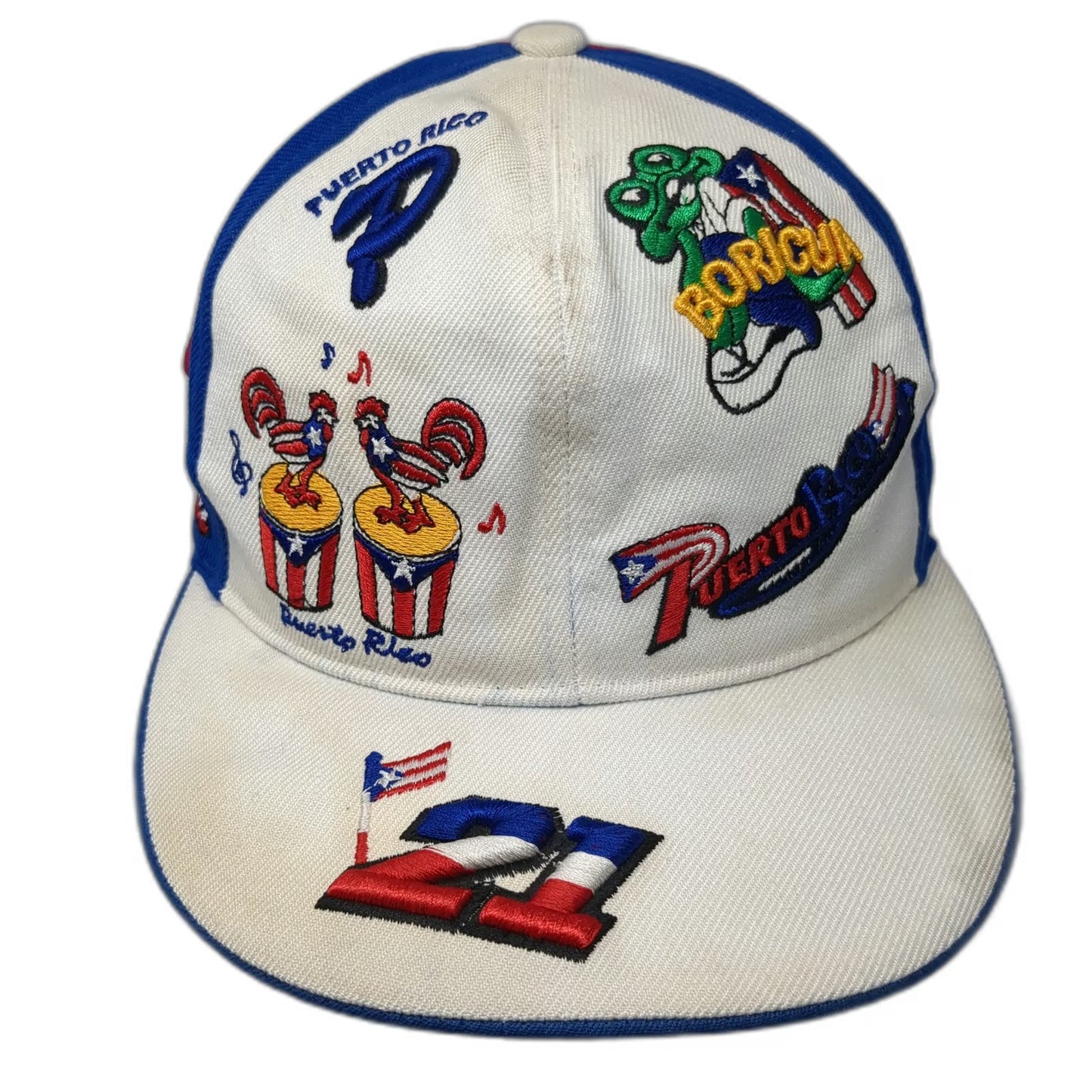 MSO Puerto Rico Baseball Cap White Blue Red S Embroidered Coqui Rooster Hat
