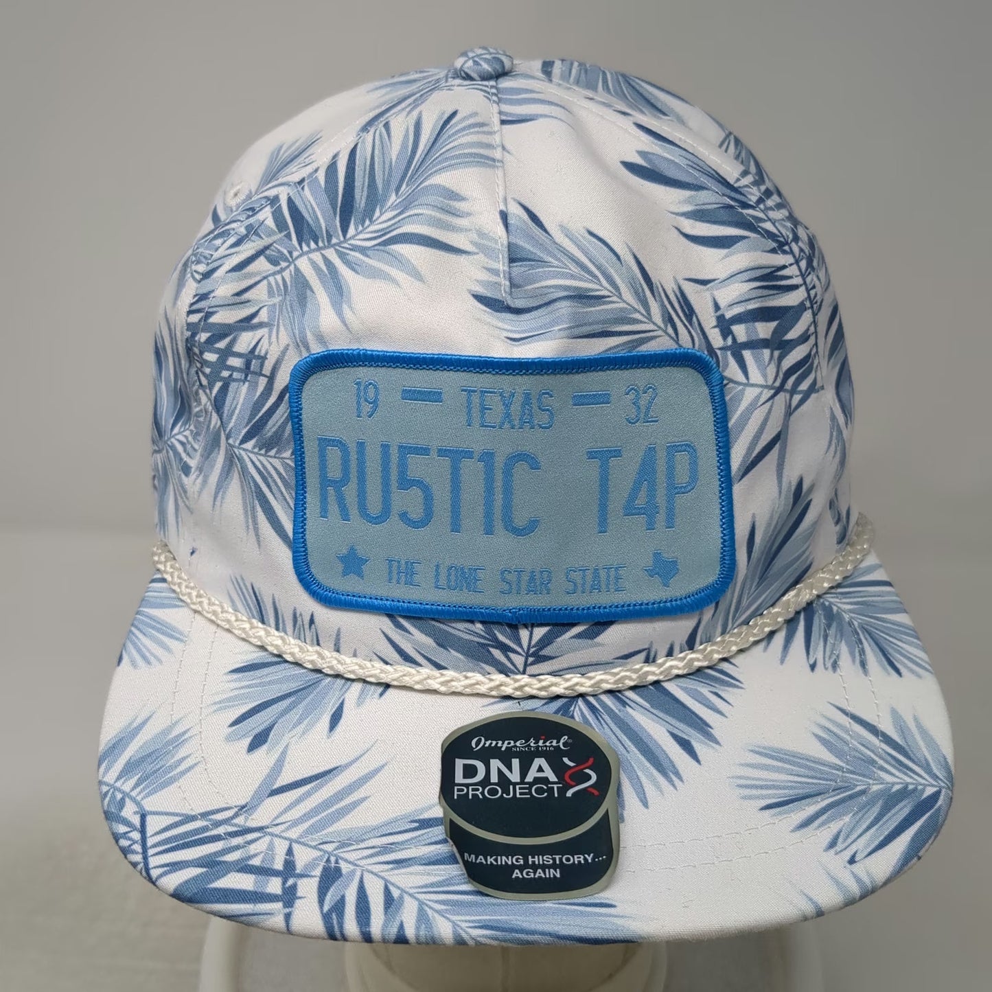 Imperial 5 Panel White Blue One Size Rope Rustic Tap Texas License Plate Hat