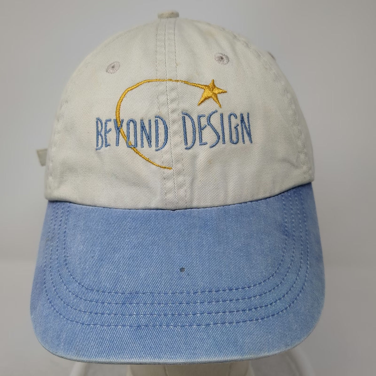 Anvil Baseball Cap Beige Blue One Size Beyond Design Logo Slideback Cotton Hat