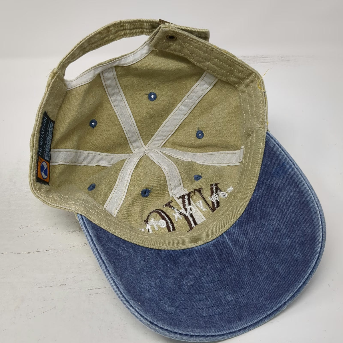 Newhattan Baseball Cap Beige Blue One Size NYC New York City Hat Slideback