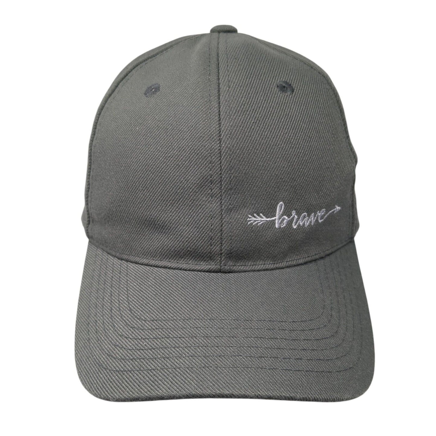 Brave Strapback Hat Gray One Size Adjustable Embroidered 6 Panel Polyester