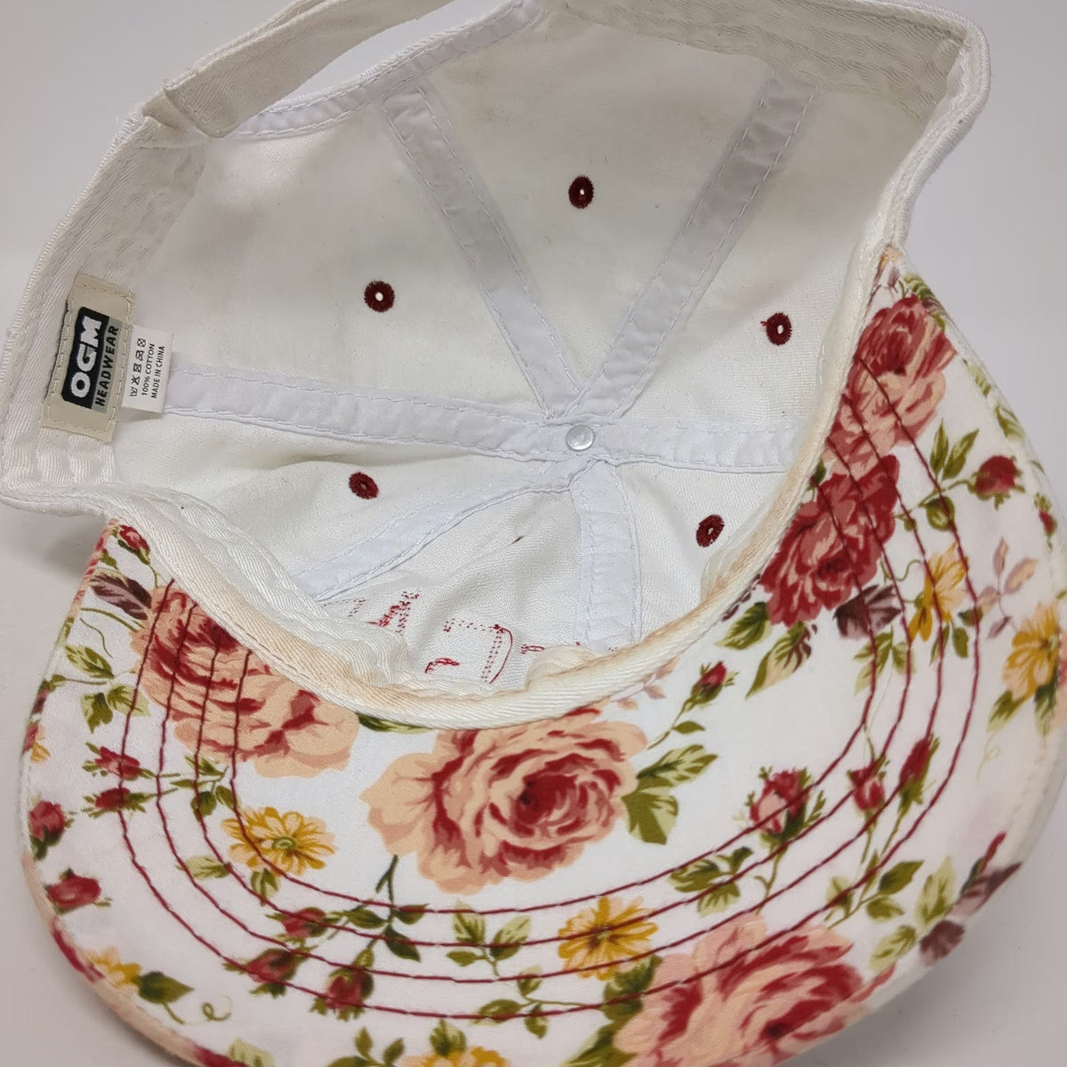 OGM Headwear Baseball Cap White One Size Floral Las Vegas Applique Strapback Hat