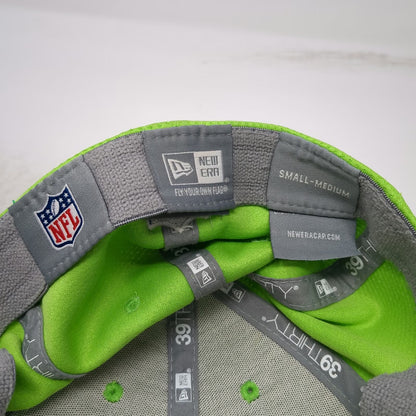 Seattle Seahawks NFL New Era Hat Green M Metallic Logo Curved Brim Stretch Fit