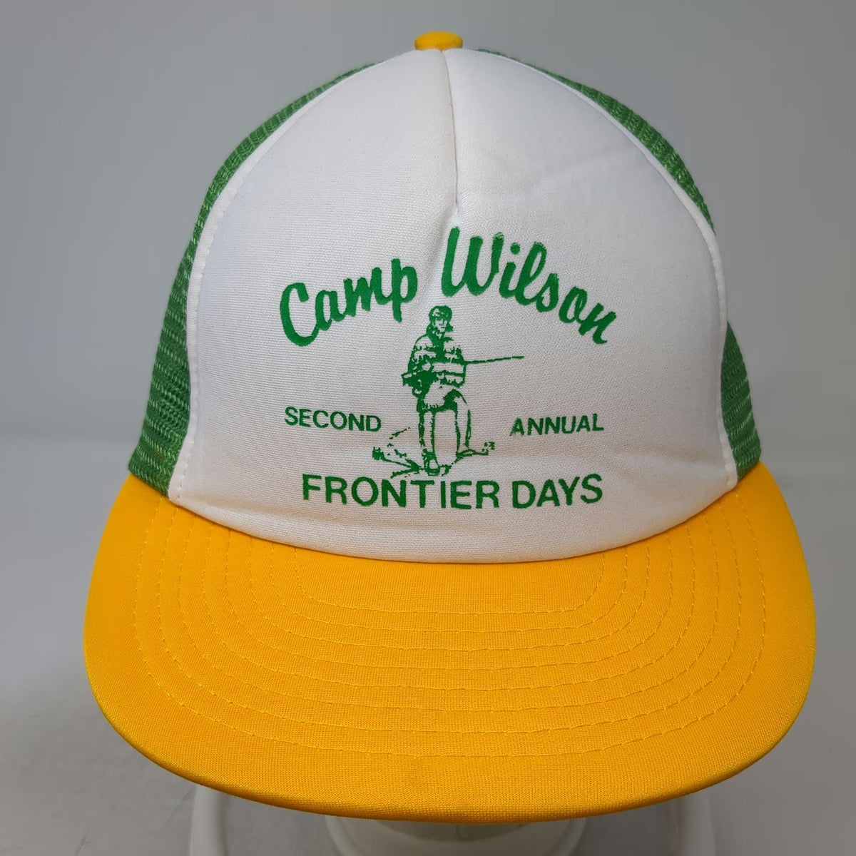 Sportcap Trucker Hat White Green Yellow L Camp Wilson Frontier Days Mesh Foam