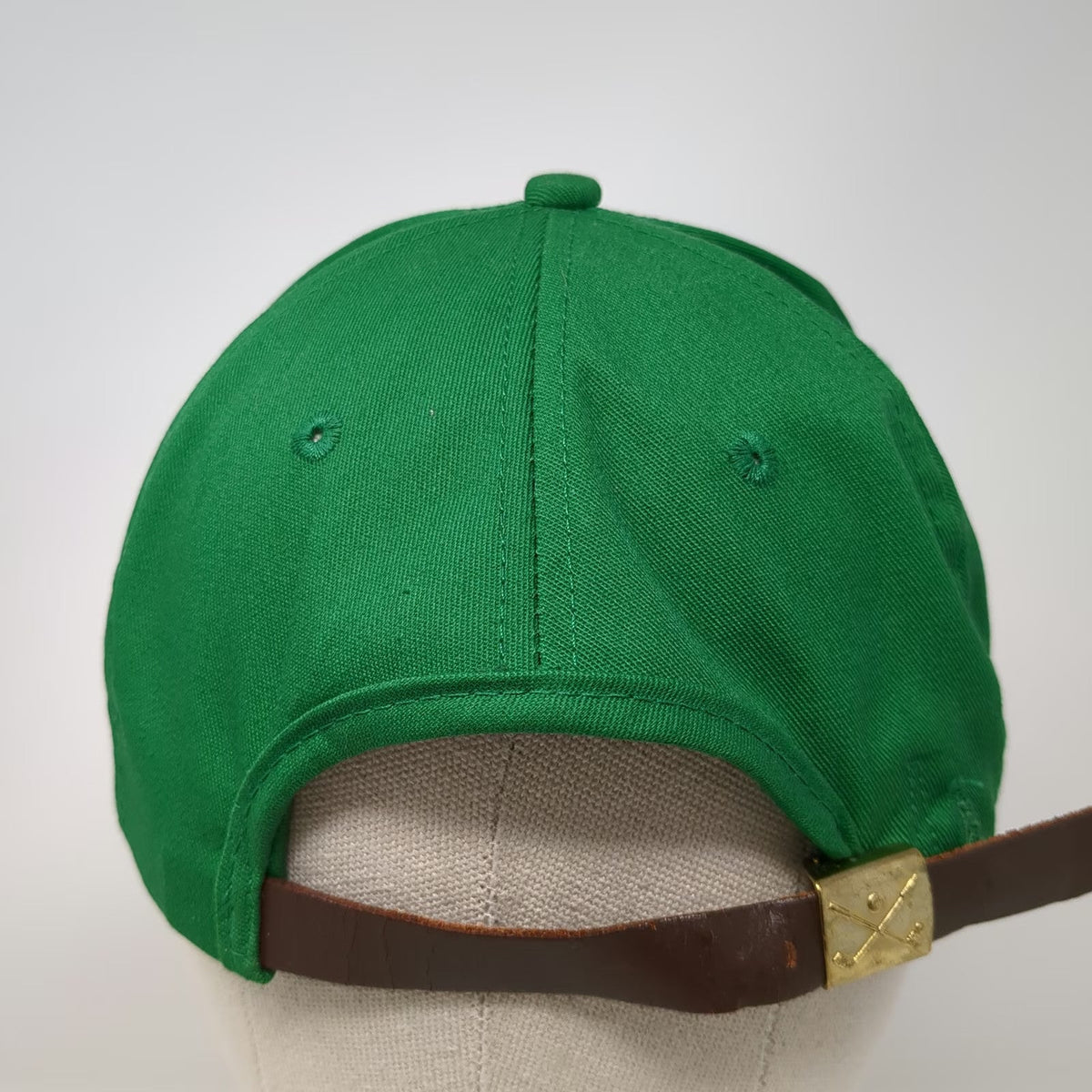 K-Products 5 Panel Green Hat HM Golf Rope Brim Leather Strap Made in USA Vintage