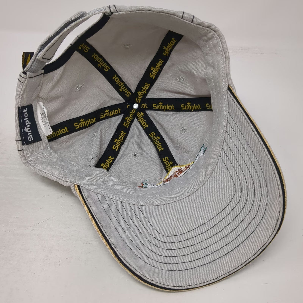 Simplot Baseball Cap Gray One Size Strapback Cotton Embroidered Logo Hat Stitch