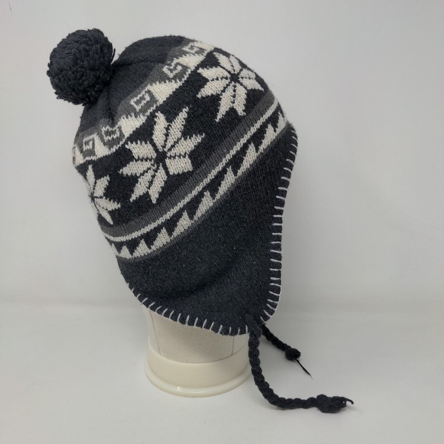 Unbranded Men's Knit Beanie Hat Cap Gray Fair Isle 100% Acrylic