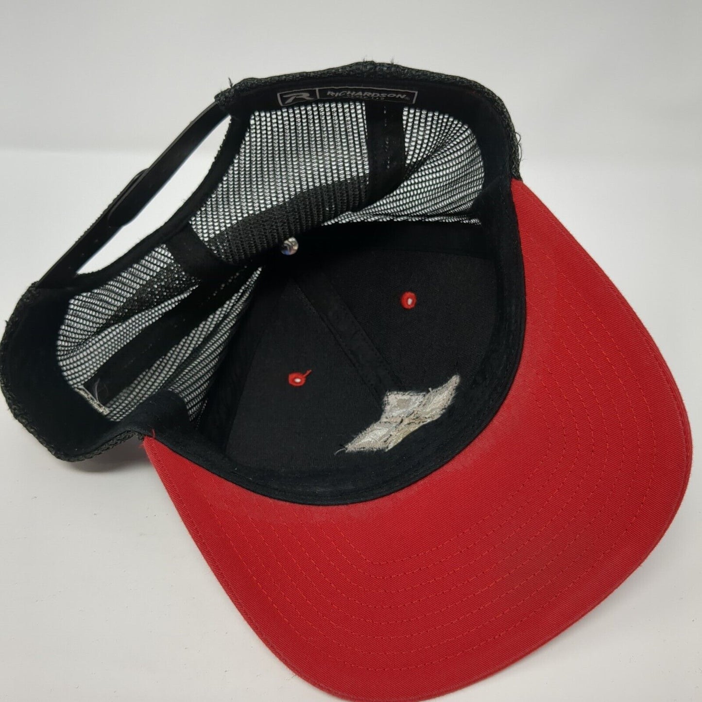 Richardson Snapback Mesh Back Trucker Hat Red One Size Logo Embroidered