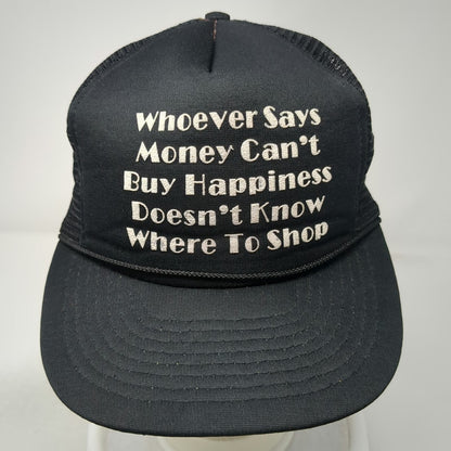 Cobra Caps Trucker Hat Black One Size Snapback Money Can't Buy Happiness Quote