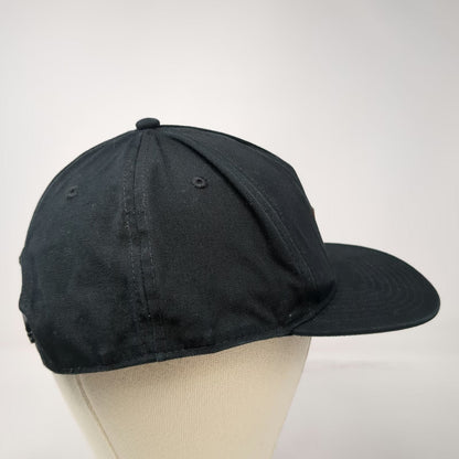 Vans 5 Panel Black One Size Snapback Brown Faux Leather Patch Flat Brim Hat