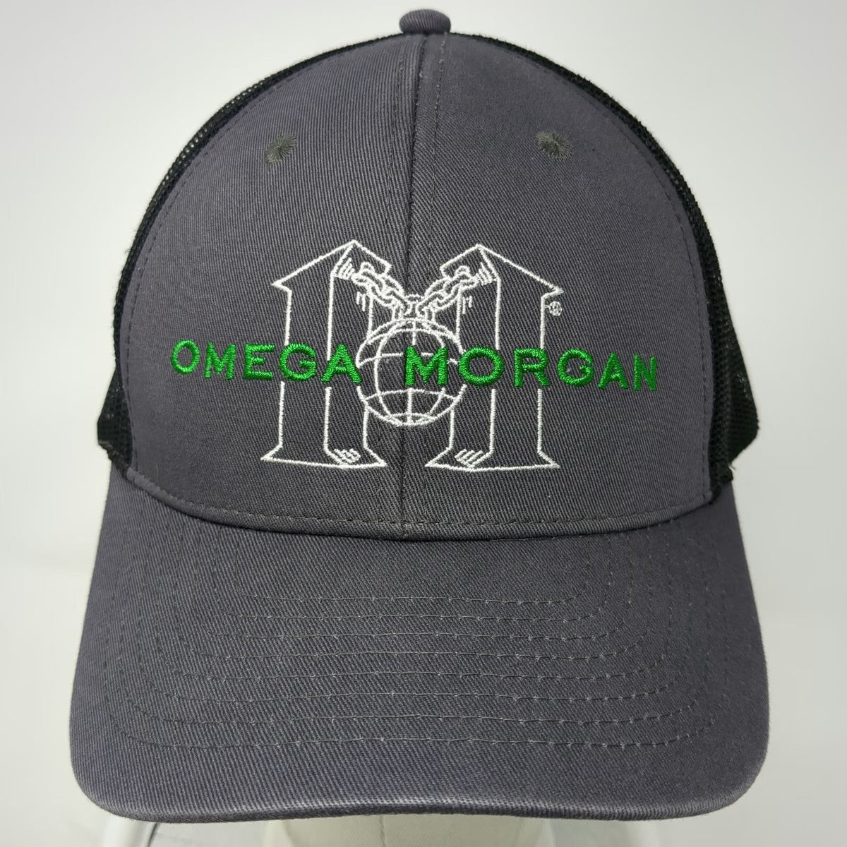 Omega Morgan Trucker Hat Gray One Size Mesh Snapback Strength Trust Embroidered