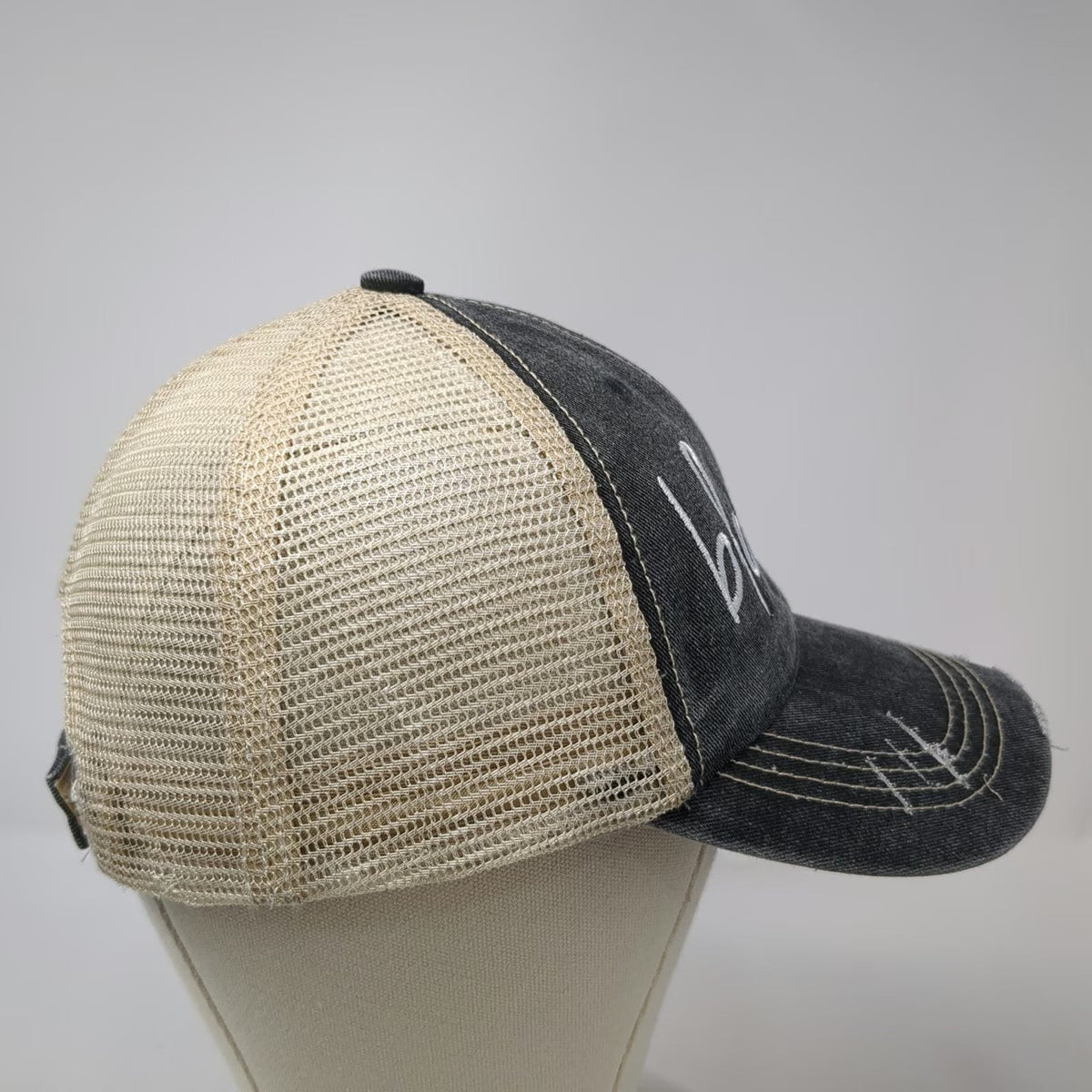 Katydid Gray Baseball Cap One Size Blessed Cross Distressed Mesh Back hat