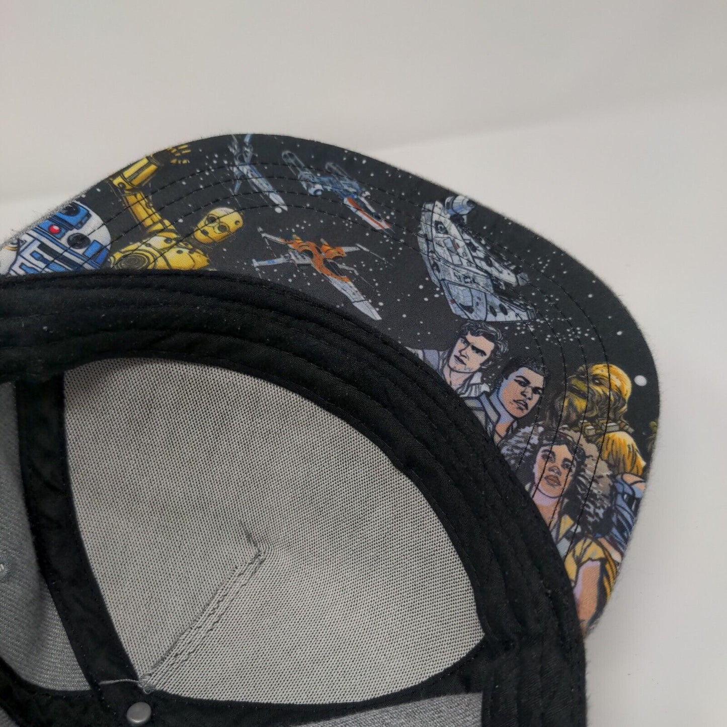 Star Wars Snapback Hat Gray OSFM Adjustable Character Graphic Print 6 Panel