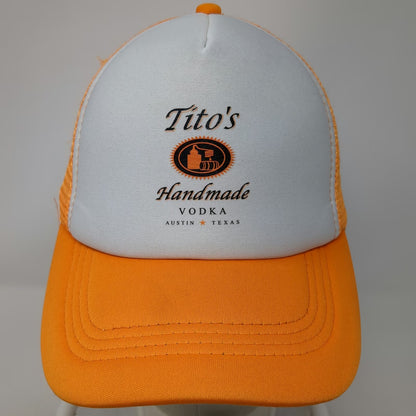Trucker Hat Orange One Size Tito's Handmade Vodka Austin Texas Mesh Snapback Cap