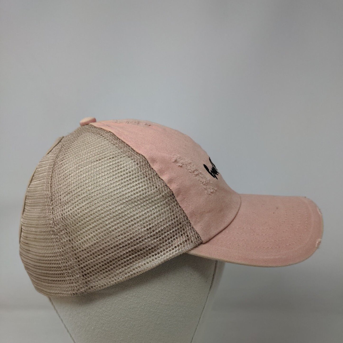 Bad Hair Day Strapback Trucker Hat Pink OSFM Ponyback Distressed David and Young