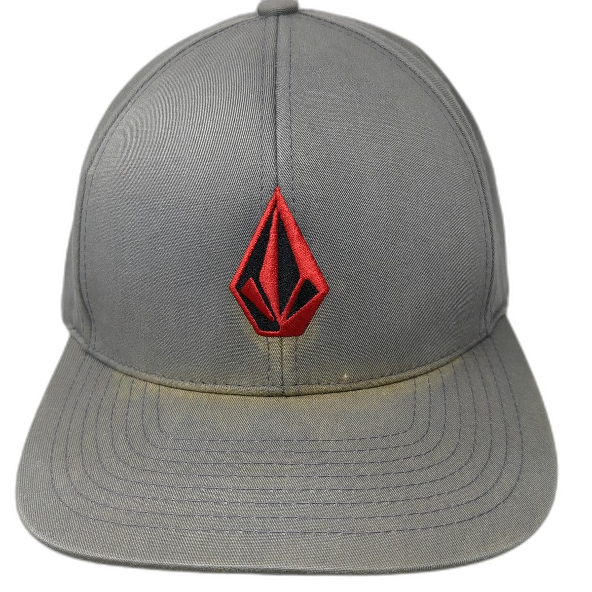 Volcom Snapback Hat Gray OS Embroidered Logo Red Black Stone Graphic Adjustable