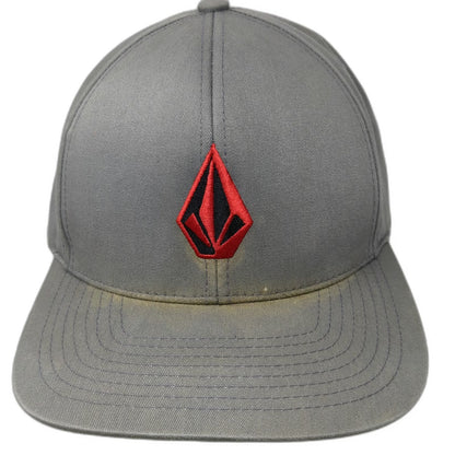 Volcom Snapback Hat Gray OS Embroidered Logo Red Black Stone Graphic Adjustable