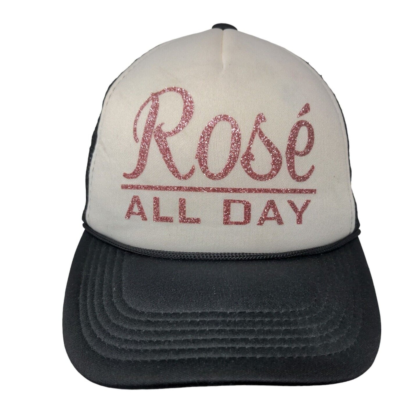 Rose All Day Snapback Trucker Hat Black OSFA Adjustable Mesh Back Rope