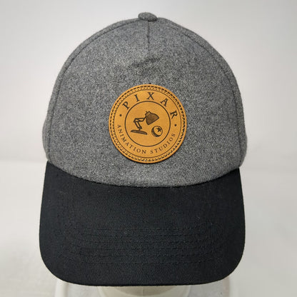 Pixar Animation Studios 5 Panel Gray Hat One Size Leather Patch Slideback Wool