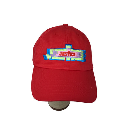 Justice Slideback Hat Red Embroidered Spell Out Colorful 100% Cotton