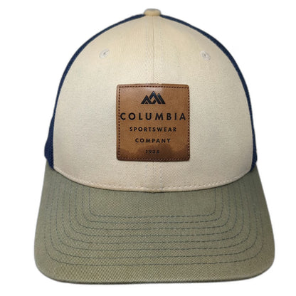 Columbia Baseball Cap Beige Blue Green One Size Mesh Back Leather Patch Hat