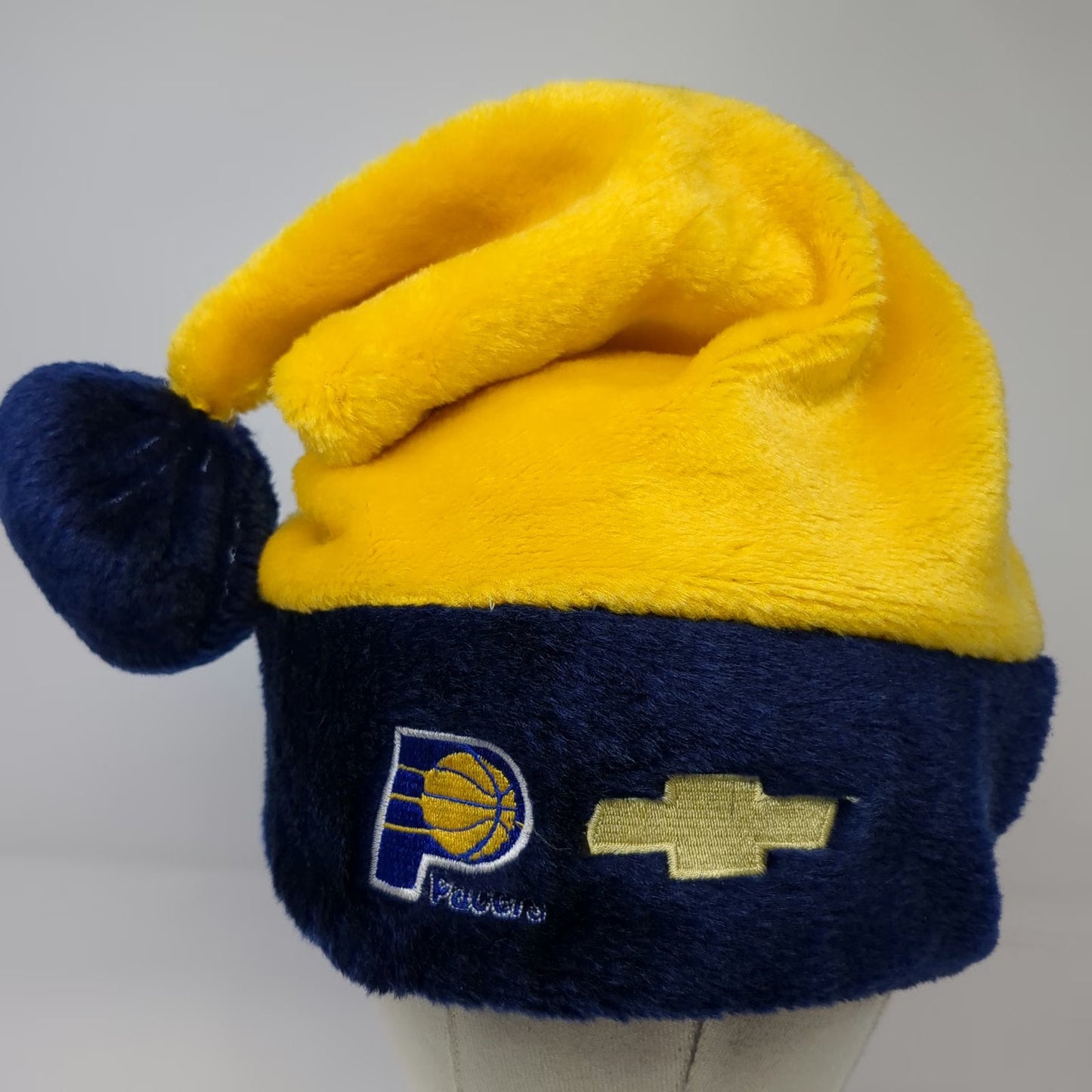 Indiana Pacers NBA Beanie Hat Yellow Blue One Size Chevy Chevrolet Logo Pom Fur