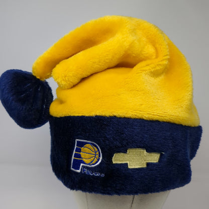 Indiana Pacers NBA Beanie Hat Yellow Blue One Size Chevy Chevrolet Logo Pom Fur
