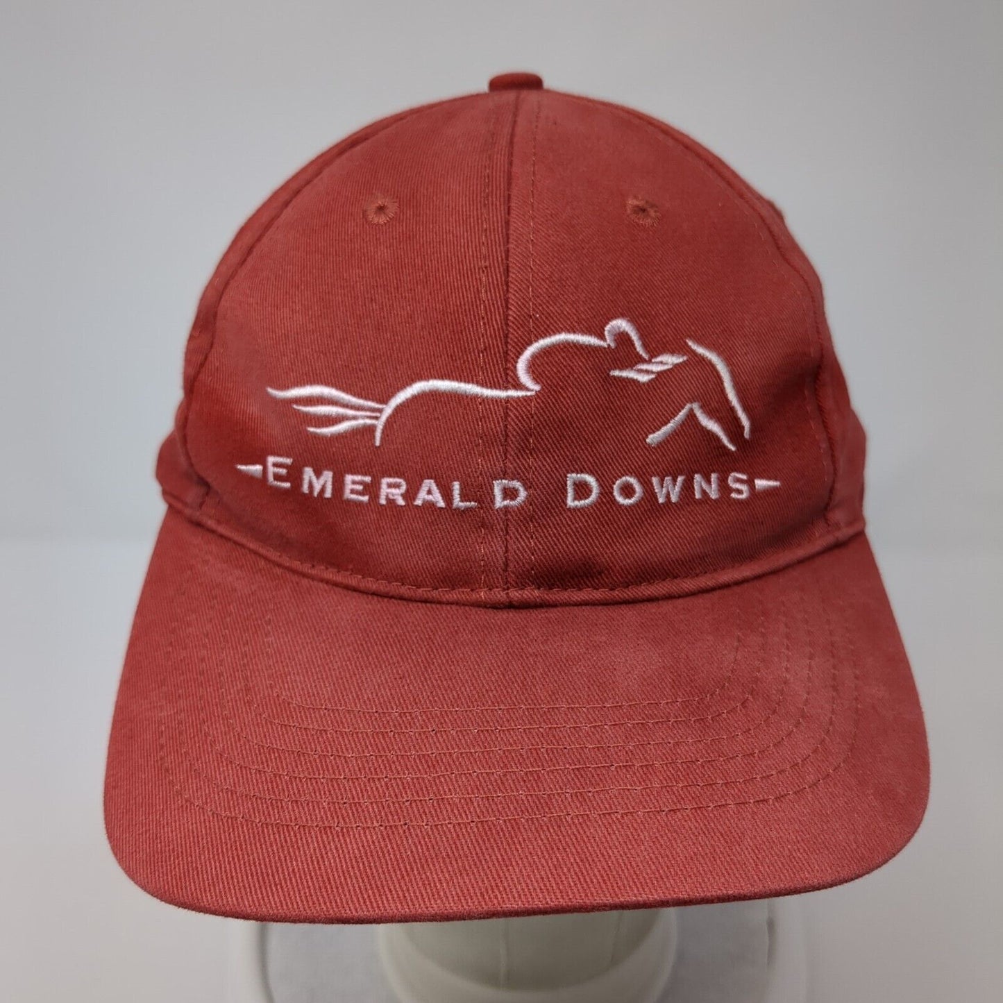 Emerald Downs Slideback Hat Red One Size Adjustable Embroidered 6 Panel Cotton