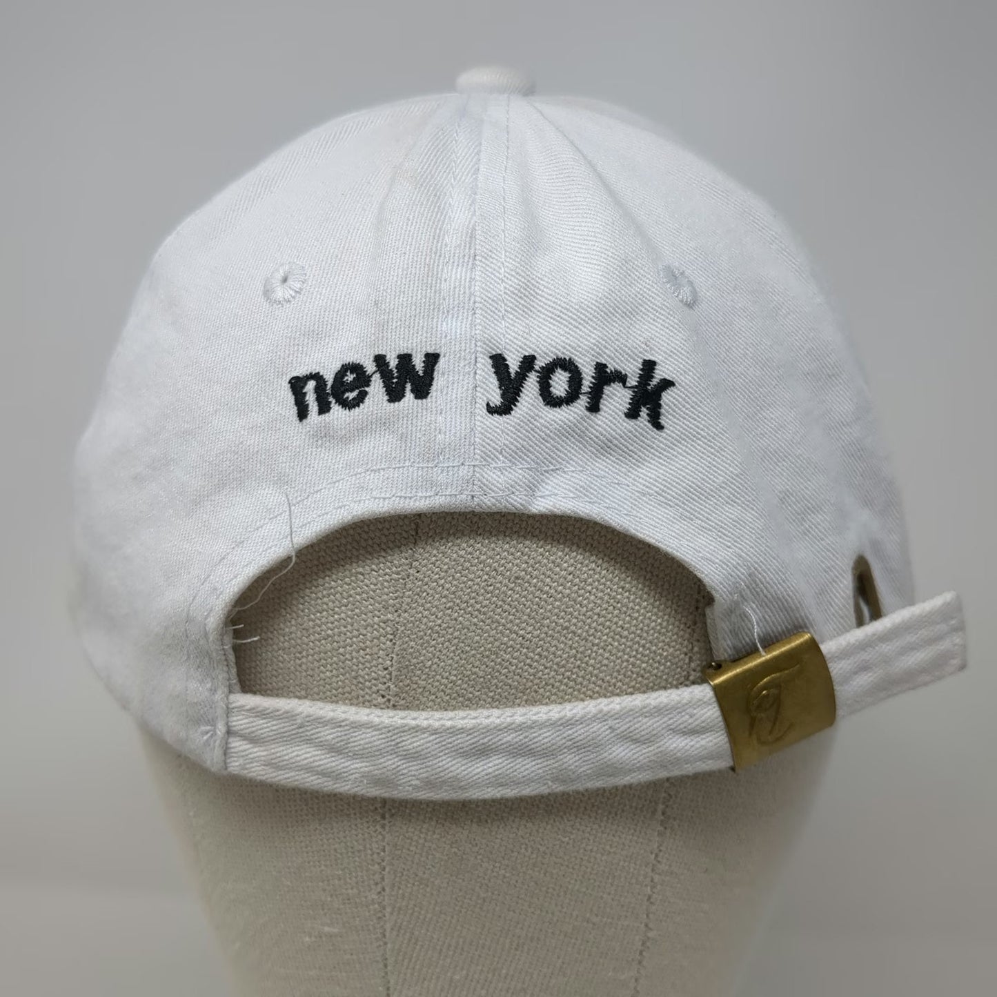 Baseball Cap White One Size NY New York Embroidered Slideback Adjustable Hat