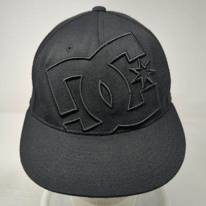 DC Baseball Cap Black 7 1/4 Tonal Logo Embroidery Flat Brim 210 Fitted Hat