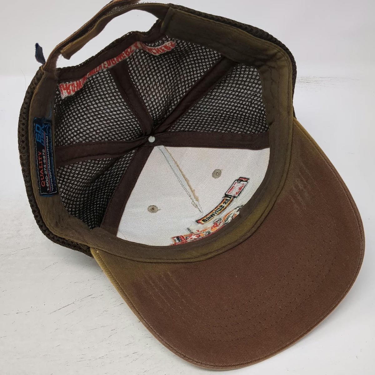 Les Schwab 5 Panel Brown One Size Tractor Embroidery Mesh Strapback Farmers hat