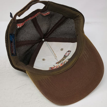 Les Schwab 5 Panel Brown One Size Tractor Embroidery Mesh Strapback Farmers hat