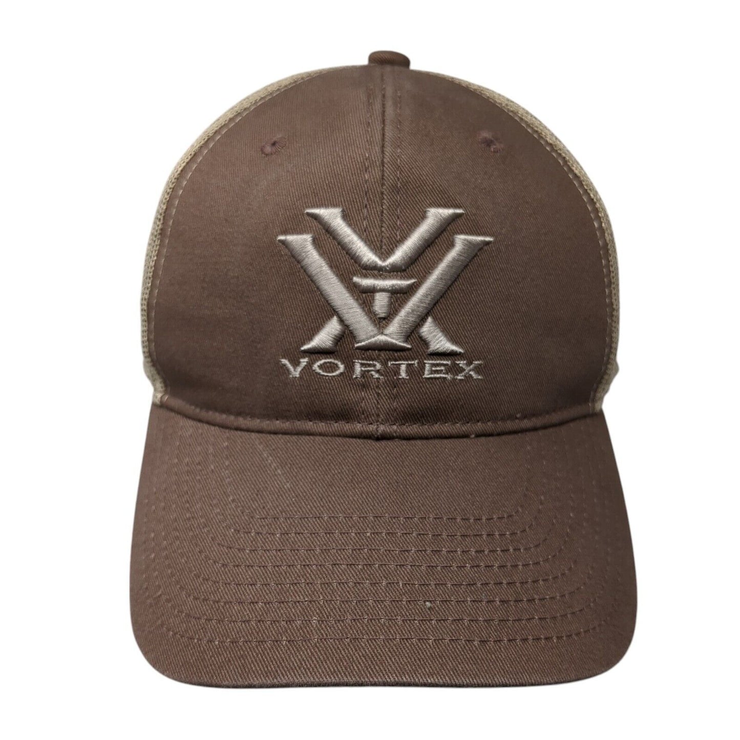 Vortex Snapback Mesh Back Trucker Hat Brown One Size Embroidered Logo