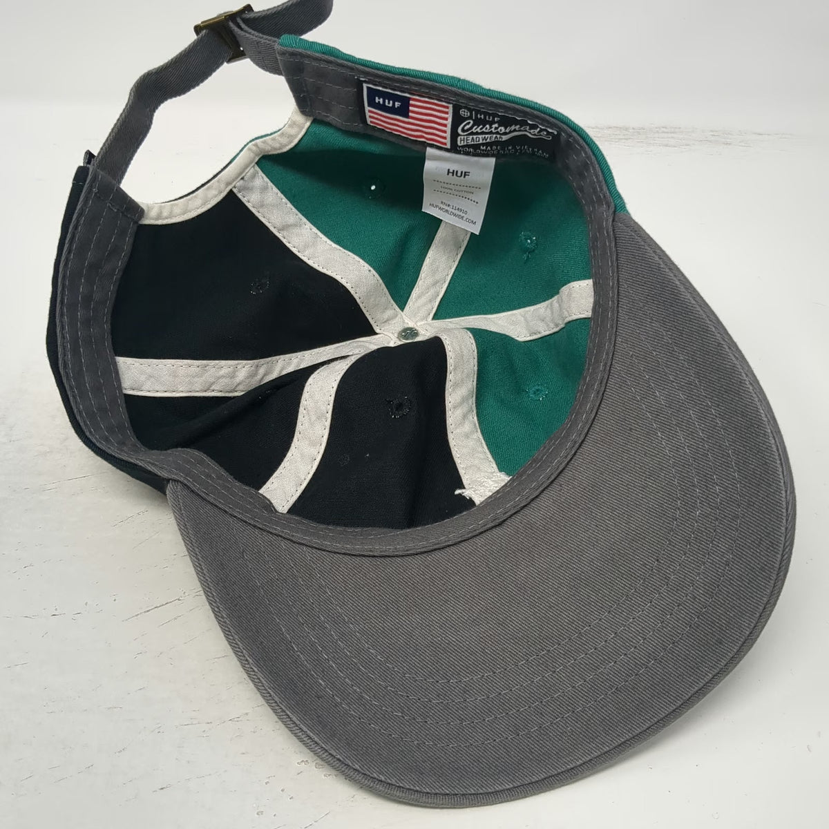 HUF Baseball Cap Green Black Gray One Size 1984 Logo Split Panel Cotton Hat