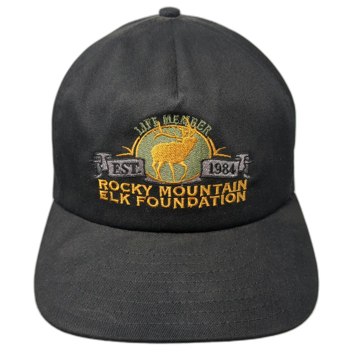 Rocky Mountain Elk Foundation 5 Panel Black One Size Life Member Elk USA Hat
