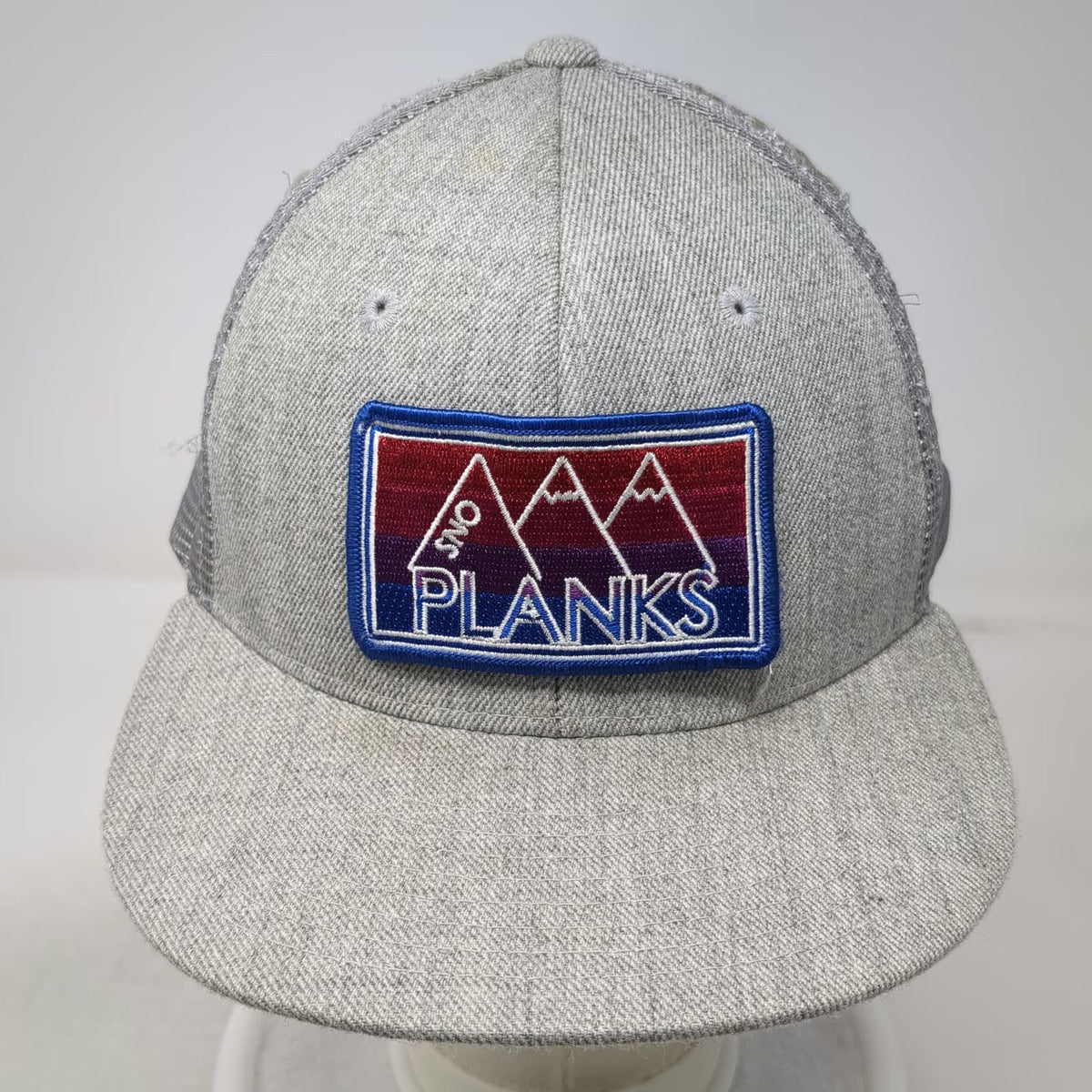 Decky Trucker Hat Gray One Size Sno Planks Mountain Patch Mesh Snapback Logo Cap